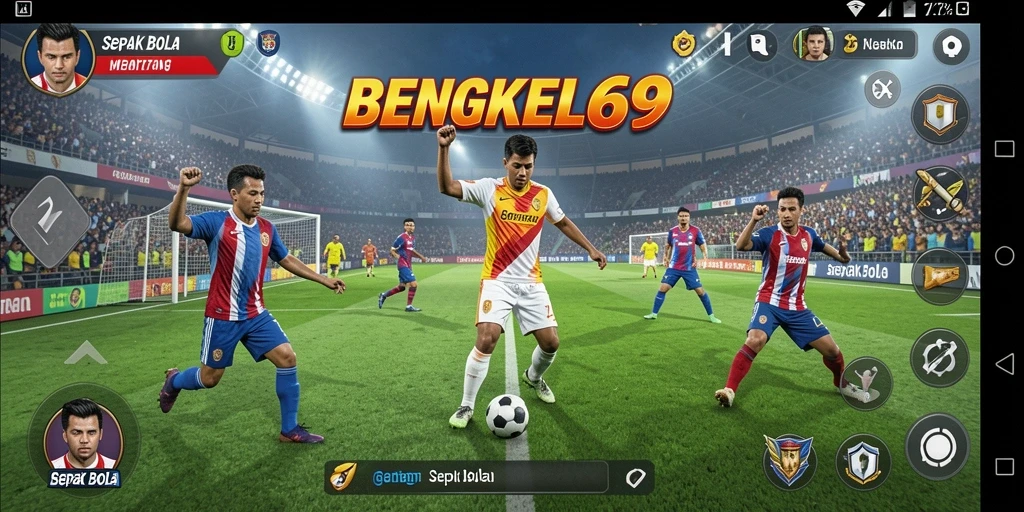 Tampilan antarmuka menarik dengan grafis sepak bola yang menawan.