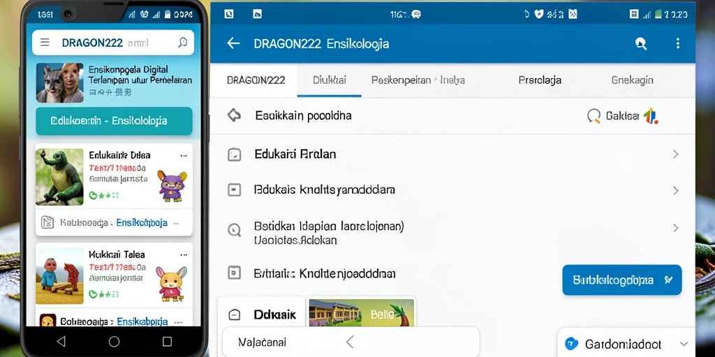 Tampilan antarmuka aplikasi Ensiklopedia DRAGON222 yang menarik.