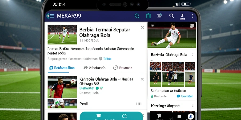 Antarmuka MEKAR99 menampilkan berita seputar olahraga bola.