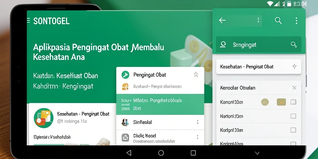Tampilan antarmuka aplikasi Pengingat Obat SONTOGEL yang intuitif.